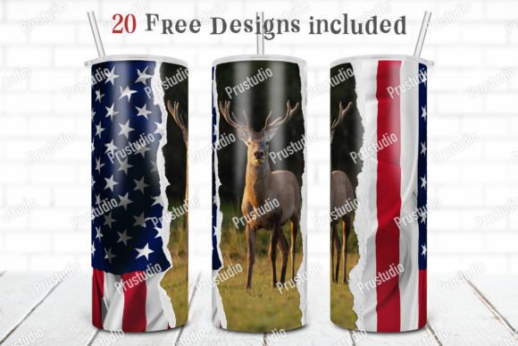 20oz Skinny Tumbler Deer Hunting America Graphics