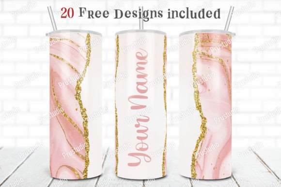 20oz Skinny Tumbler Pink Agate Glitter Graphics for Crafts