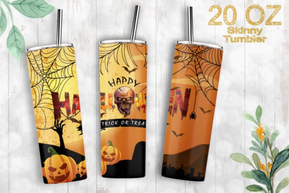 20oz Skinny Tumbler Skull Halloween Graphics