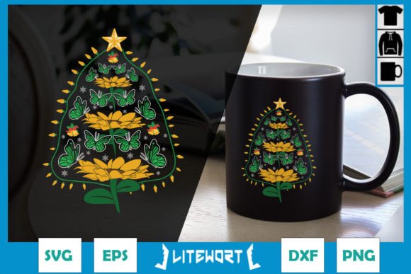 Christmas Tree Sunflower Butterfly SVG: Graphics for Crafts & Branding