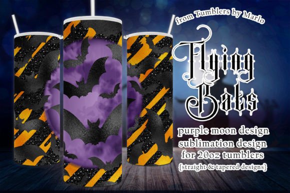 Halloween Bats Purple Moon Tumbler Graphics