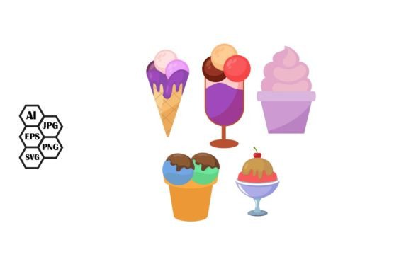 Ice Cream in Cup Cone and Glass Graphics & Illustrations