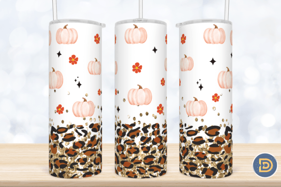 Leopard Pumpkin Gold Glitter Tumbler PNG: Graphics for Crafts & Campaigns