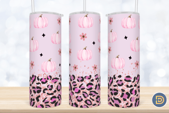Pink Pumpkin Glitter Leopard Tumbler PNG: Graphics for Crafts & Content